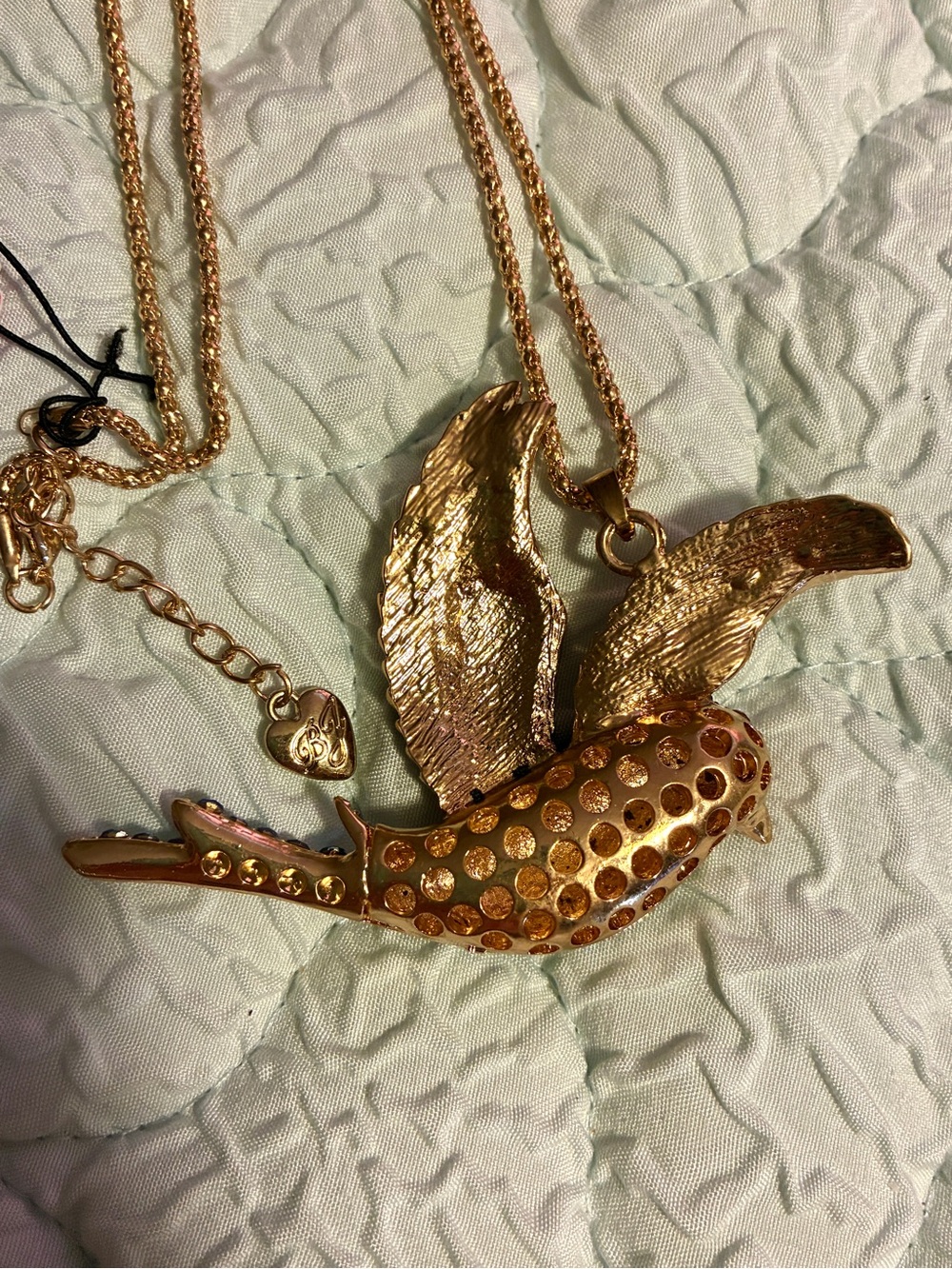 Betsey Johnson Bird Pendant with Blue Iridescent Crystals New - Picture 4 of 5